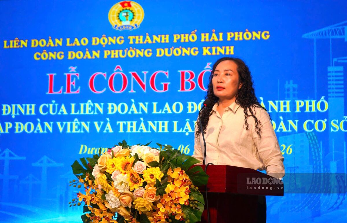 Phó Chủ tịch LĐLĐ TP Hải Phòng Nguyễn Thị Lan Anh phát biểu giao nhiệm vụ. Ảnh: Mai Dung