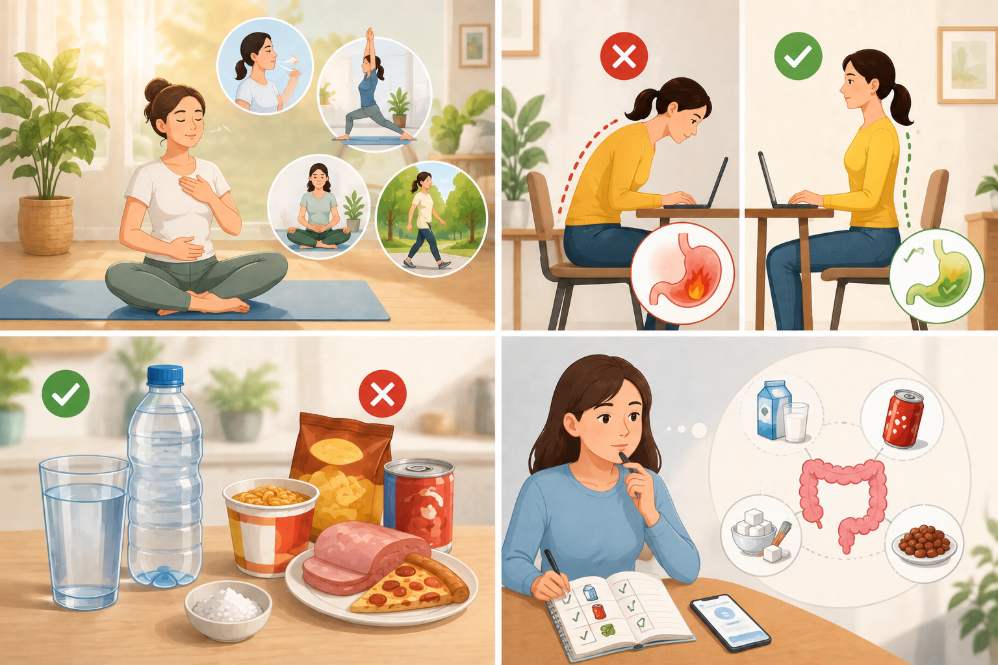 Proactively adjusting lifestyle with simple habits helps improve digestive health. Photo created by AI
