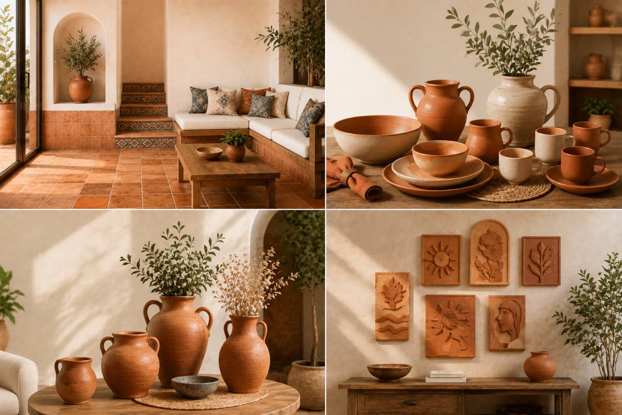 With warm tones and rustic natural textures, terracotta is a material that brings a cozy feeling to the living space. Photo created by AI