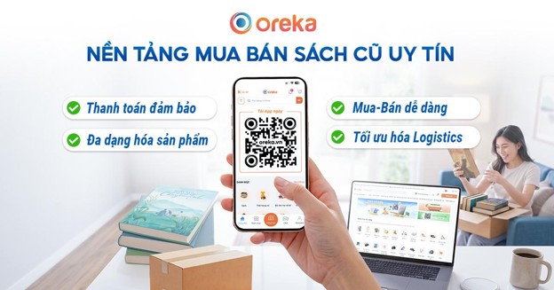 Oreka giúp việc mua bán sách cũ thuận tiện hơn. Tải App Oreka hôm nay. Ảnh: Oreka