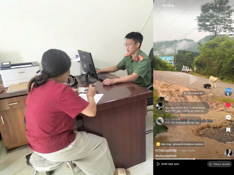 Người phụ nữ tại Điện Biên bị xử phạt sau khi quay video "báo chốt" CSGT trên TikTok. Ảnh: Công an Điện Biên