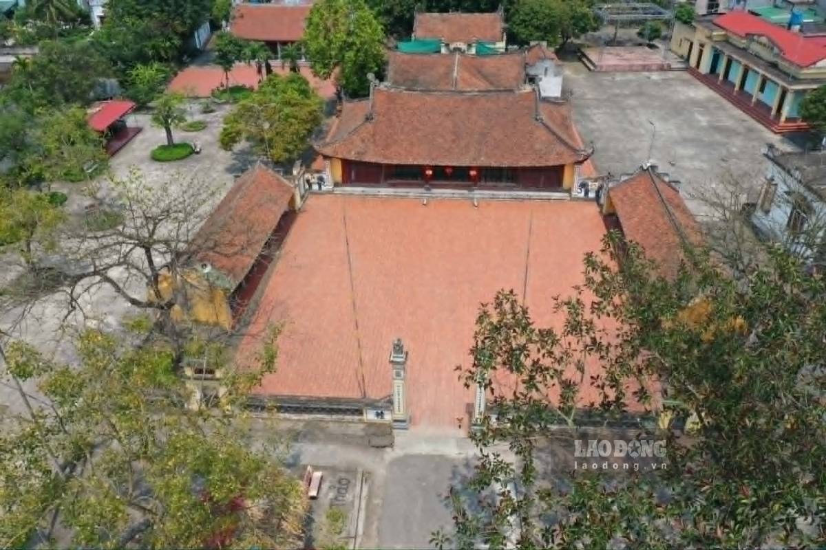 Cặp nghê đá cổ được đặt trước đền La Vân, xã Quỳnh Phụ, tỉnh Hưng Yên. Ảnh: Hà Vi