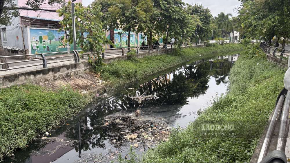 Ô nhiễm nguồn nước tại rạch Tham Tướng (TP Cần Thơ). Bên cạnh rạch là một trường mầm non. Ảnh: Phong Linh.