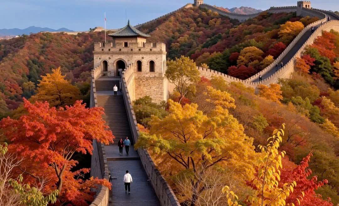 The Great Wall of China in Beijing transforms into a mãn nhãn autumn. Photo: Hanvina Travel