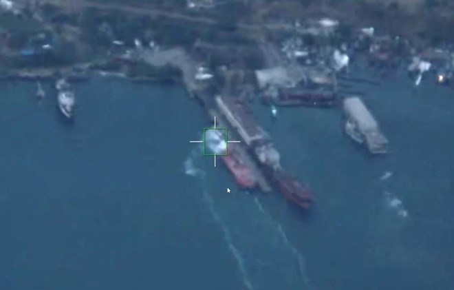Ukrainian port of Odessa in an UAV attack. Photo: TASS