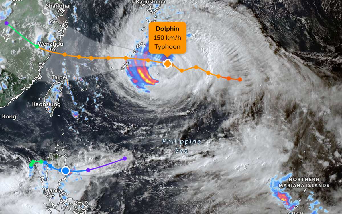 Localisation mise à jour de la tempête n°3 (typhon Maymay des Philippines) et du typhon Dolphin. Photo de : JTWC