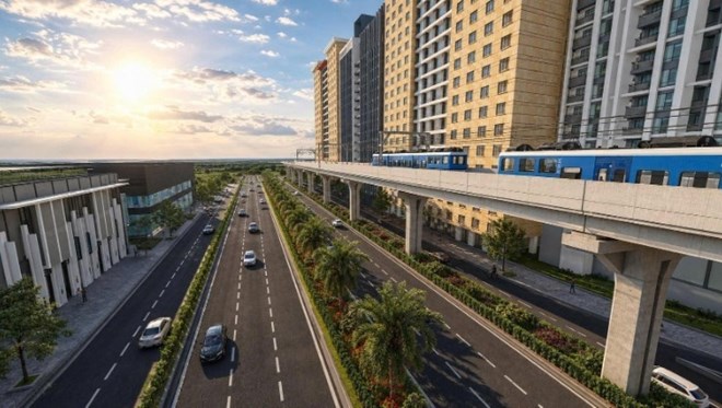 Phối cảnh Metro Thủ Dầu Một - TPHCM đi trên cao dọc Quốc lộ 13. Ảnh: MAUR