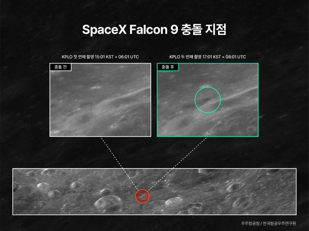 SpaceXロケットの破片が月面に衝突した位置。写真:AFP