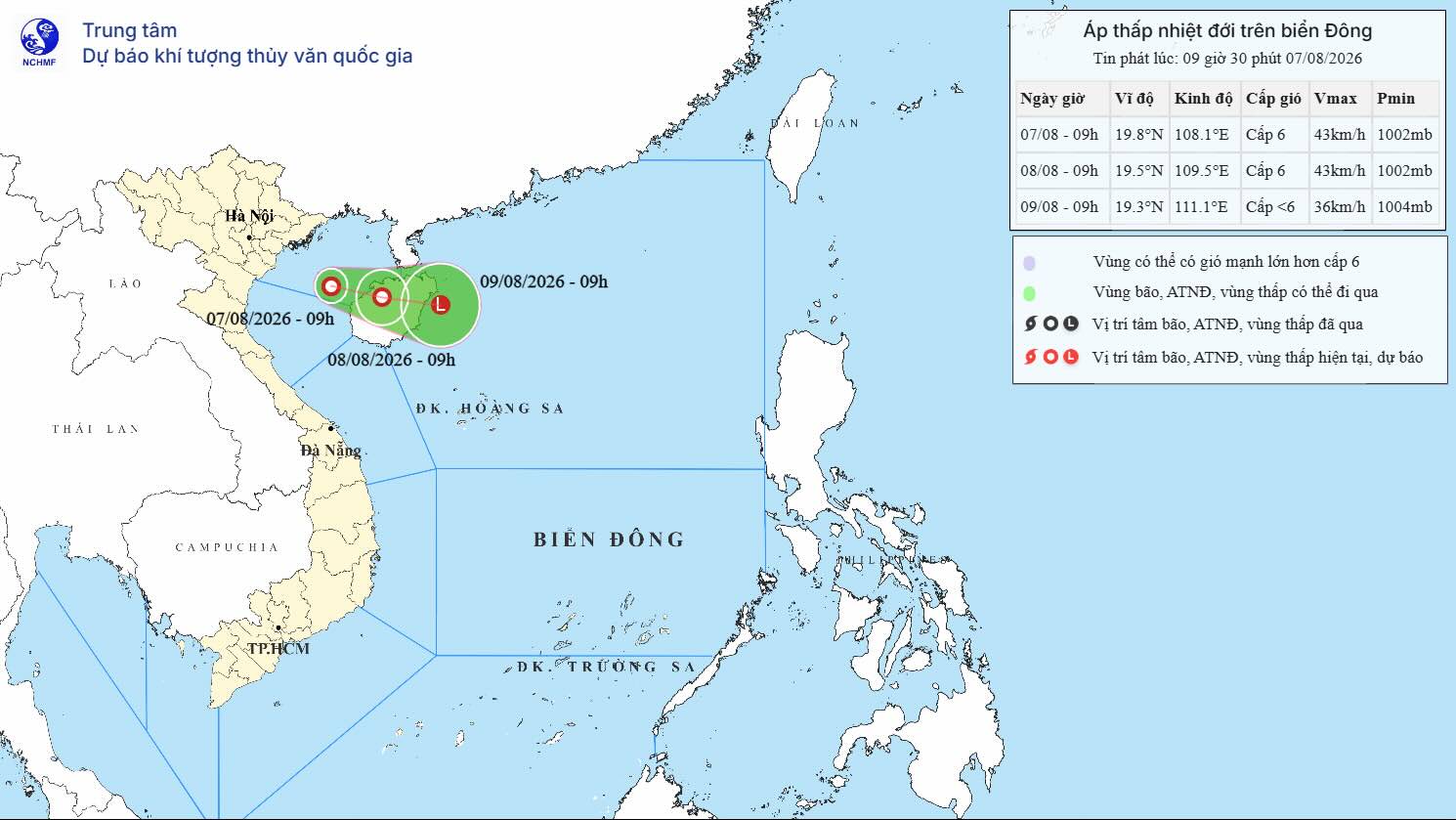 7月8日午前9時の熱帯低気圧の位置と進路の最新情報。写真:国立水文気象予報センター