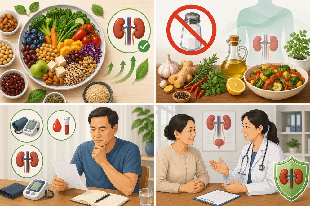 Maintaining healthy eating and living habits helps protect kidney function. Photo created by AI