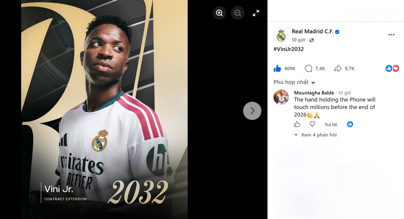 Trang chủ Real Madrid thông báo việc gia hạn thành công với Vinicius Jr