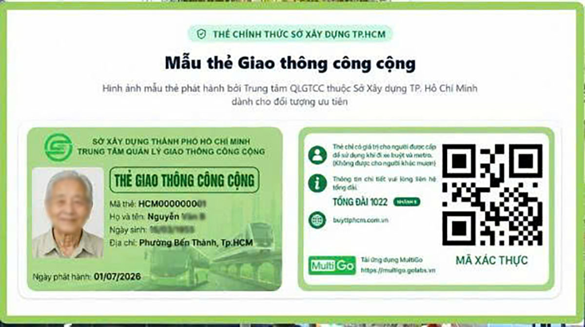 Mẫu Thẻ giao thông công cộng TPHCM. Ảnh: Trung tâm Quản lý Giao thông công cộng TPHCM.