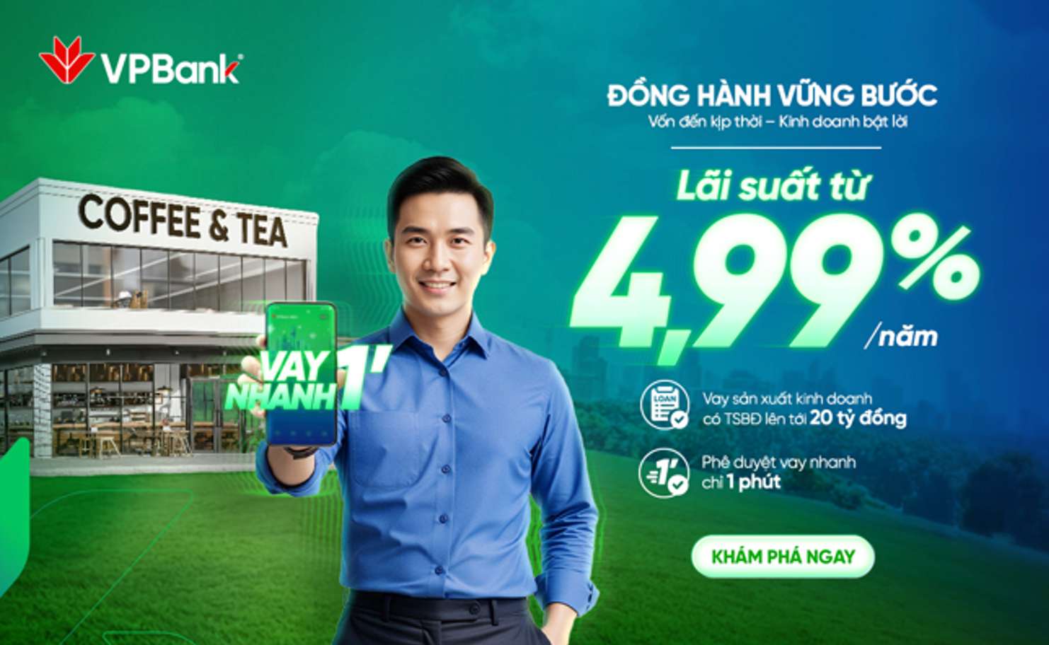 VPBank triển khai chương trình Đồng hành vững bước với lãi suất chỉ từ 4,99%/năm. Ảnh: VPBank