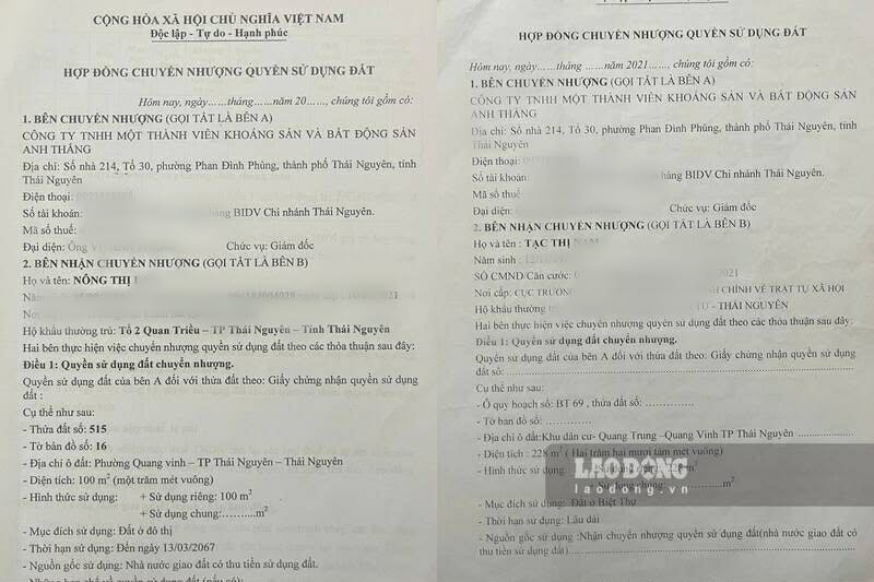 Công ty Anh Thắng ký hợp đồng chuyển nhượng quyền sử dụng đất với các hộ dân khi chưa đủ điều kiện. Ảnh: PV