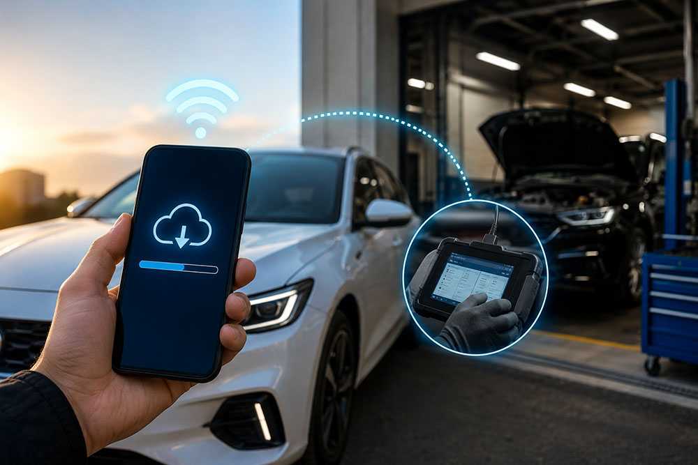 Remote software (OTA) updates help fix some errors on cars without taking the car to a service workshop. Graphics: Thanh Vu / Created by AI