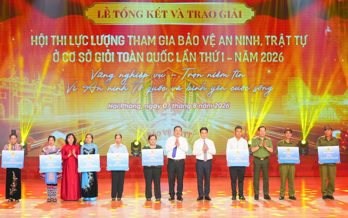 Các đồng chí lãnh đạo Đảng, Nhà nước và Bộ Công an trao quà tri ân cho các cá nhân và thân nhân các gia đình thành viên lực lượng an ninh trật tự ở cơ sở giỏi đã có nhiều cống hiến, hi sinh vì sự bình yên của cơ sở. Ảnh: Vũ Duyên