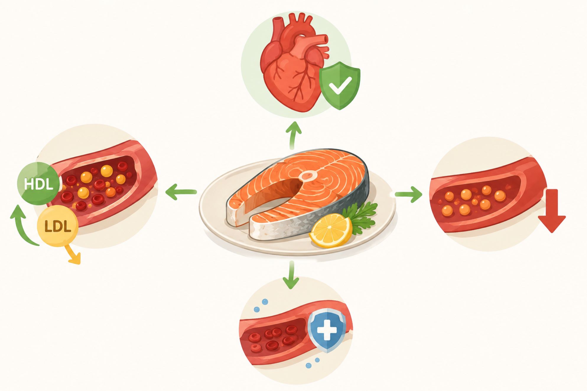 Fatty fish rich in omega-3 fatty acids help protect and improve cardiovascular health. Image created by AI