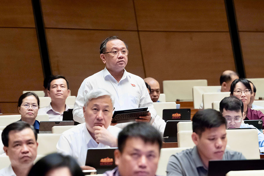 Delegate Nguyen Thanh Trung (Delegation of National Assembly Deputies of Ho Chi Minh City) speaks. Photo: Media. quochoi. vn