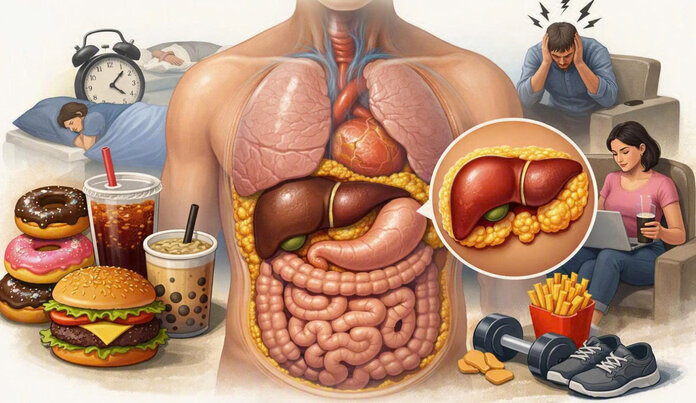 5 habitudes quotidiennes qui augmentent la graisse viscérale et astuces pour vivre en meilleure santé. Photo: Hương Giang (Photo graphique utilisant l'IA)