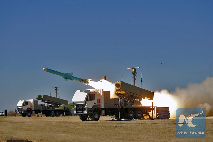 A missile launched during Iran's naval exercise from the Oman coast in southern Iran. Photo: Xinhua