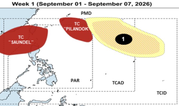 Weather systems forecast from September 1-7, including storm Saudel, storm Pilandok and tropical depression No. 1 are likely to form. Photo: PAGASA