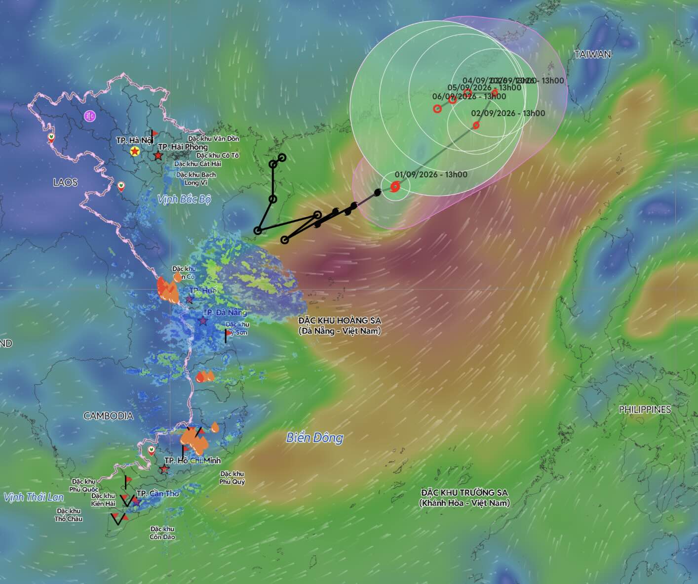 Update on the location and path of storm No. 5. Photo: Vietnam Disaster Monitoring System