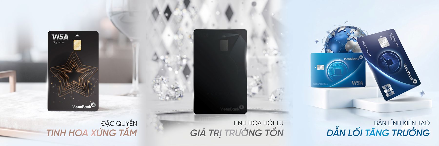 Ba phong cách thẻ: Đẳng cấp – Di sản – Kiến tạo. Ảnh: VietinBank