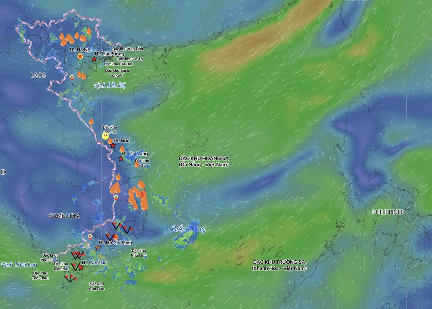 Prévisions d'une zone de basse pression susceptible de se renforcer en dépression tropicale au-dessus de la zone centrale de la mer de l'Est. Photo: Système vietnamien de surveillance des catastrophes naturelles