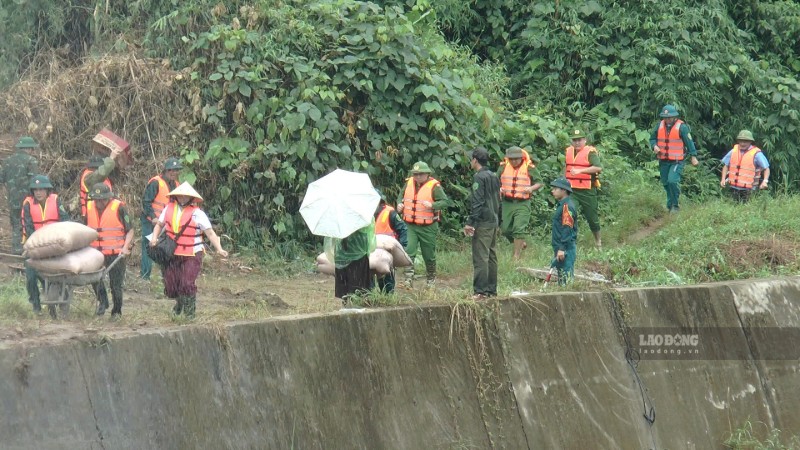 Grassroots forces in Cam Duong ward, Lao Cai province coordinate response according to the "4 on-the-spot" motto. Photo: Dinh Dai (taken on September 10th)