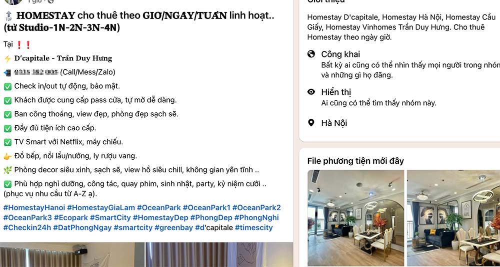 Việc sử dụng căn hộ lưu trú ngắn ngày hoặc homestay có thể bị phạt 100 - 130 triệu đồng. Ảnh chụp từ màn hình ngày 10.9.