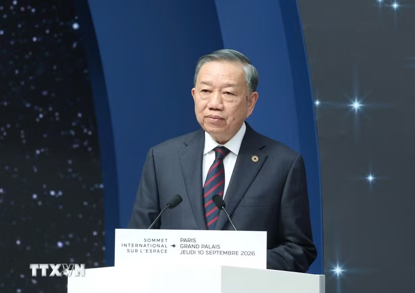 General Secretary and President To Lam speaks at the Official Session of the Space Summit. Photo: Thong Nhat/VNA