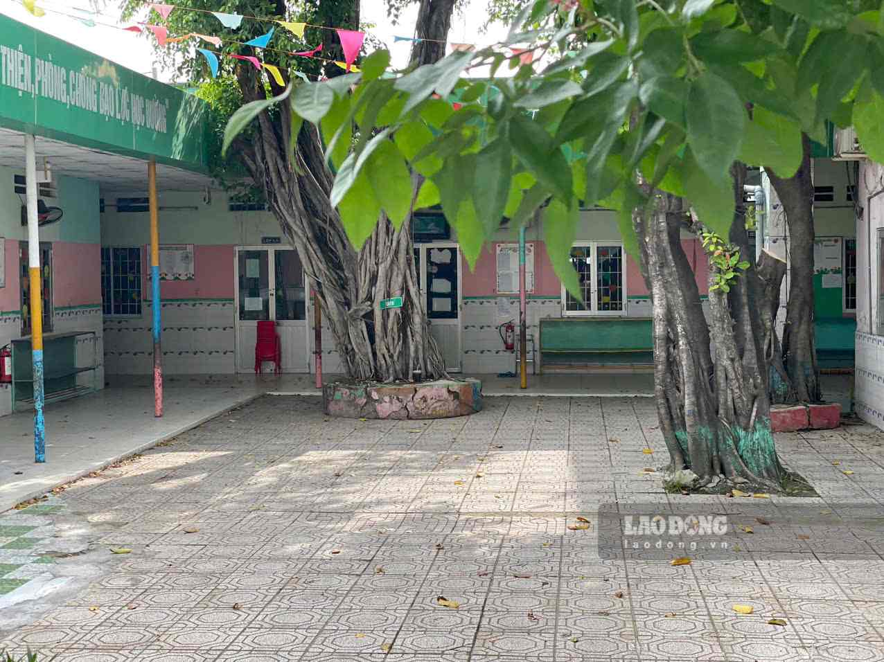 Sân trường mên trong Trường Mầm non Lá Xanh. Ảnh chụp ngày 11.9. Ảnh: Đình Trọng
