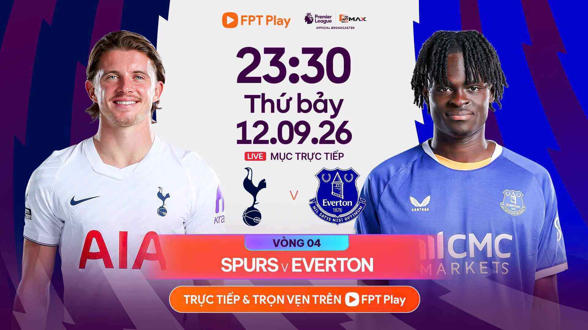 Lien pour regarder en direct le match de football Tottenham - Everton en Premier League. Photo: FPT Play