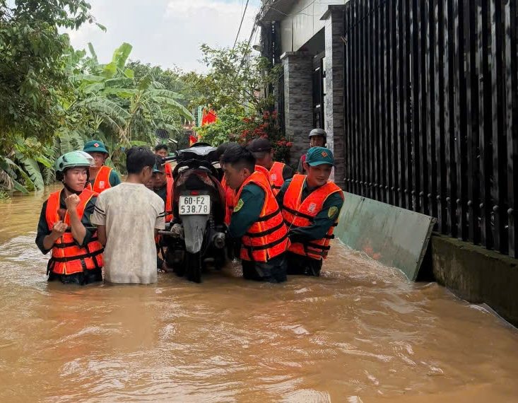 Functional forces help people move property to a safe place. Photo: Phuoc Tan Ward Military Command