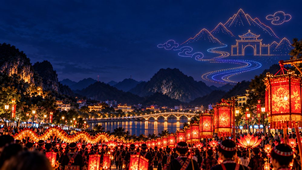 Lạng Sơn organiza por primera vez el Festival de la Luz Fronteriza. Foto creada por AI