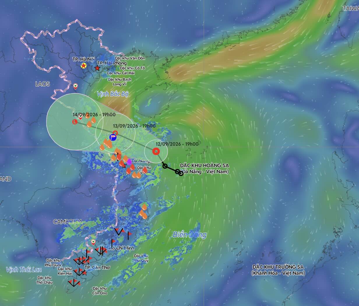 Mise à jour de la position et de la trajectoire de la dépression tropicale dans la soirée du 12 septembre. Photo: Système vietnamien de surveillance des catastrophes naturelles