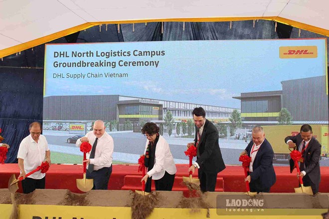 DHL Supply Chain động thổ Khu phức hợp Logistics DHL North Logistics Campus tại tỉnh Hưng Yên với tổng vốn đầu tư 1,9 nghìn tỉ đồng vào ngày 24.7. Ảnh: Mai Hương