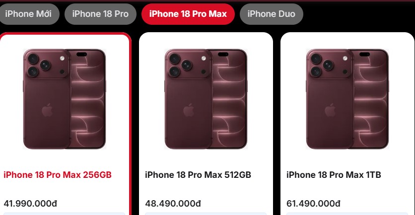 iPhone 18 Pro Max price at CellphoneS system, depending on memory capacity. Photo: CellphoneS noon September 13th