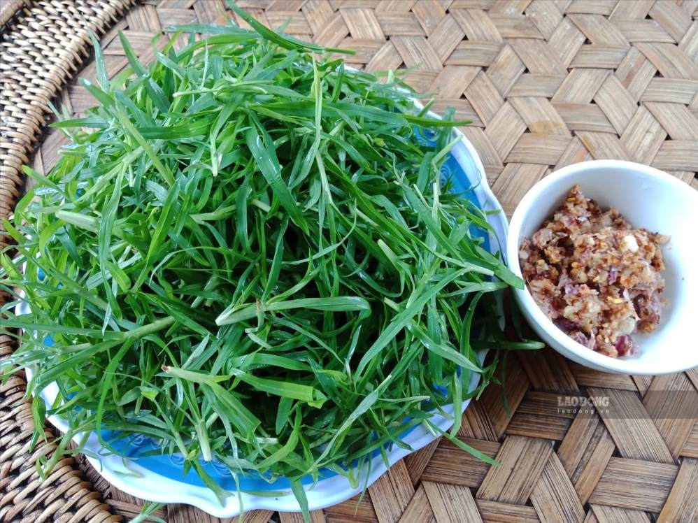 만짜우 풀은 종종 짬쩨오(chẩm chéo)와 함께 먹거나 토이(tương thối)에 찍어 먹습니다. 토이(tương thối)는 서북부 고지대의 대표적인 양념입니다. 사진: 마이흐엉(Mai Hương)