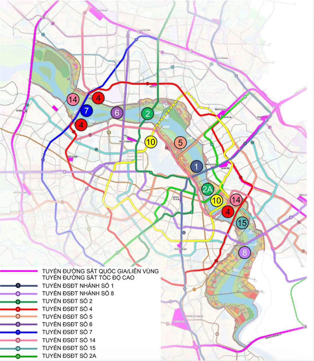 It is expected that there will be 11 urban railway lines in the Red River Landscape Avenue Axis area. Photo: Hanoi Institute of Construction Planning