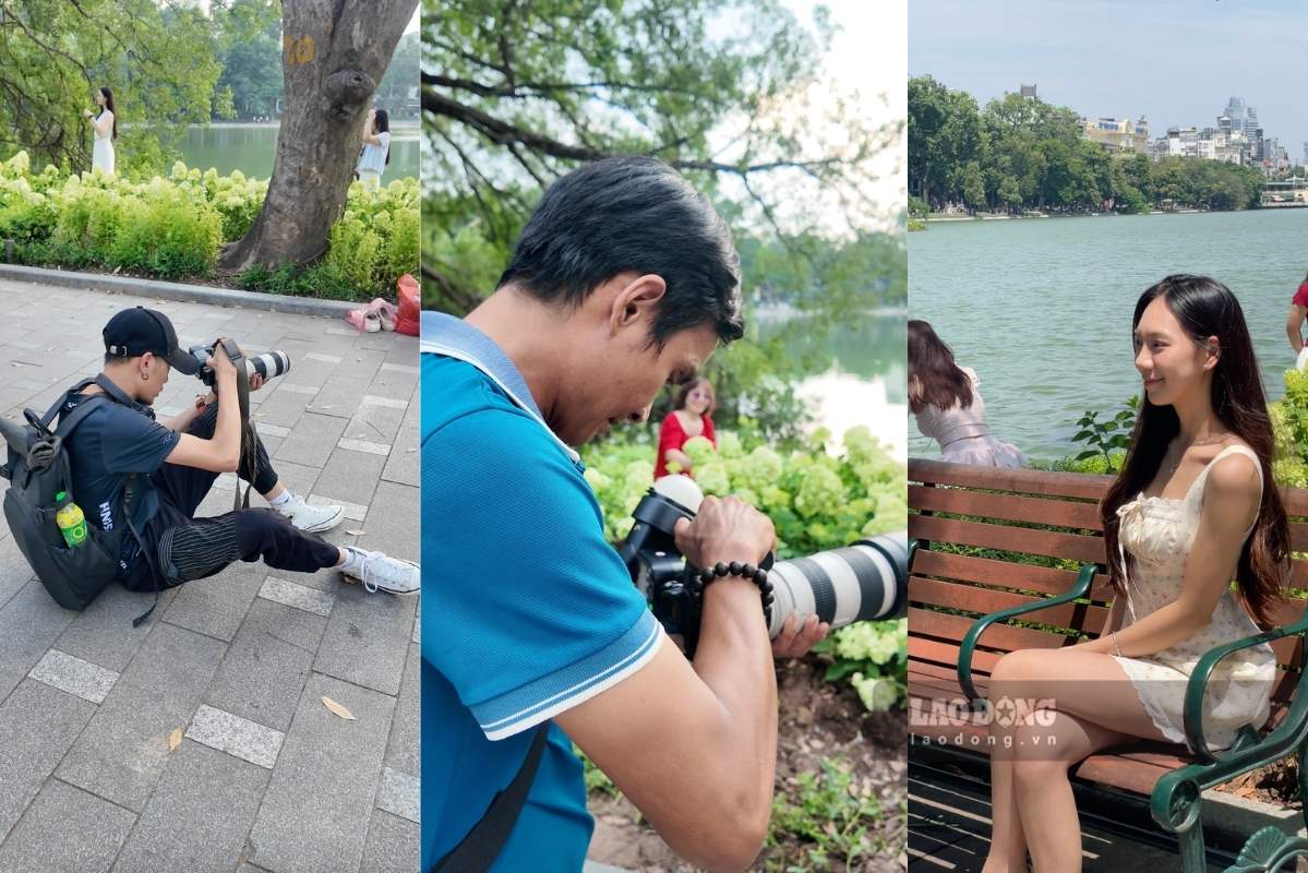 Autumn comes, many photographers look forward to and "hunt for customers" in the Hoan Kiem Lake area (Hanoi). Photo: Thanh Binh (taken in early September 2026)