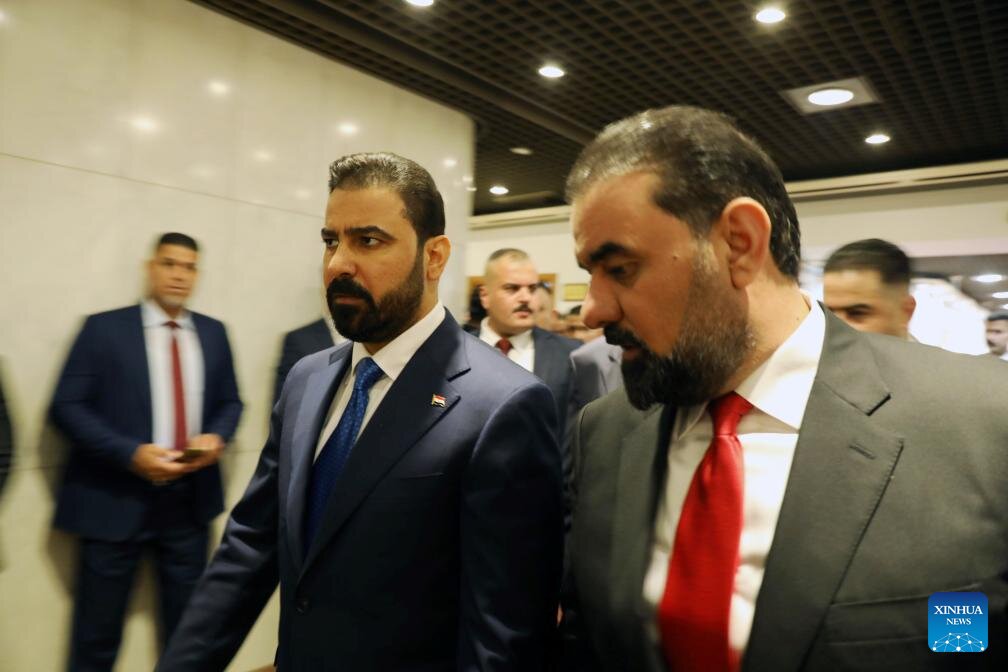Iraqi Prime Minister Ali al-Zaidi (left) and Iraqi Parliament Speaker Haibet al-Halbousi at the Parliament in Baghdad, Iraq, May 14, 2026. Photo: Xinhua