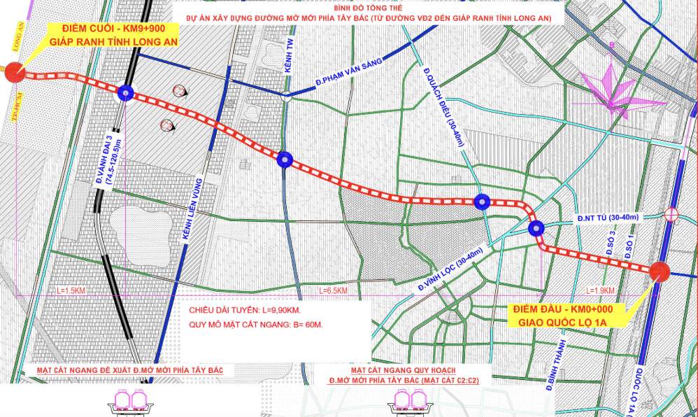 Hướng tuyến đường mở mới phía Tây Bắc. Ảnh: Sở Xây dựng TPHCM