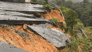 Landslide point appears near Cha Lo International Border Gate. Photo: Dan Hoa Commune People's Committee taken on September 14.