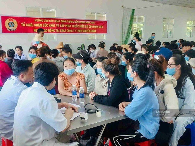 Union members and employees of Nguyen Hung Co., Ltd., Dak Lak province are examined, consulted on health, supervised and given free medicine. Photo: Long Du (taken in May 2026)