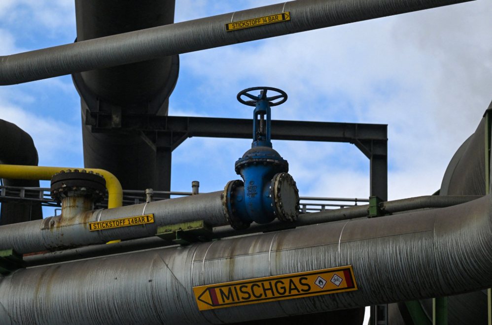 Gas pipeline at blast furnace No. 8 of the Thyssenkrupp Steel Europe European gas plant in Duisburg, western Germany. Photo: AFP