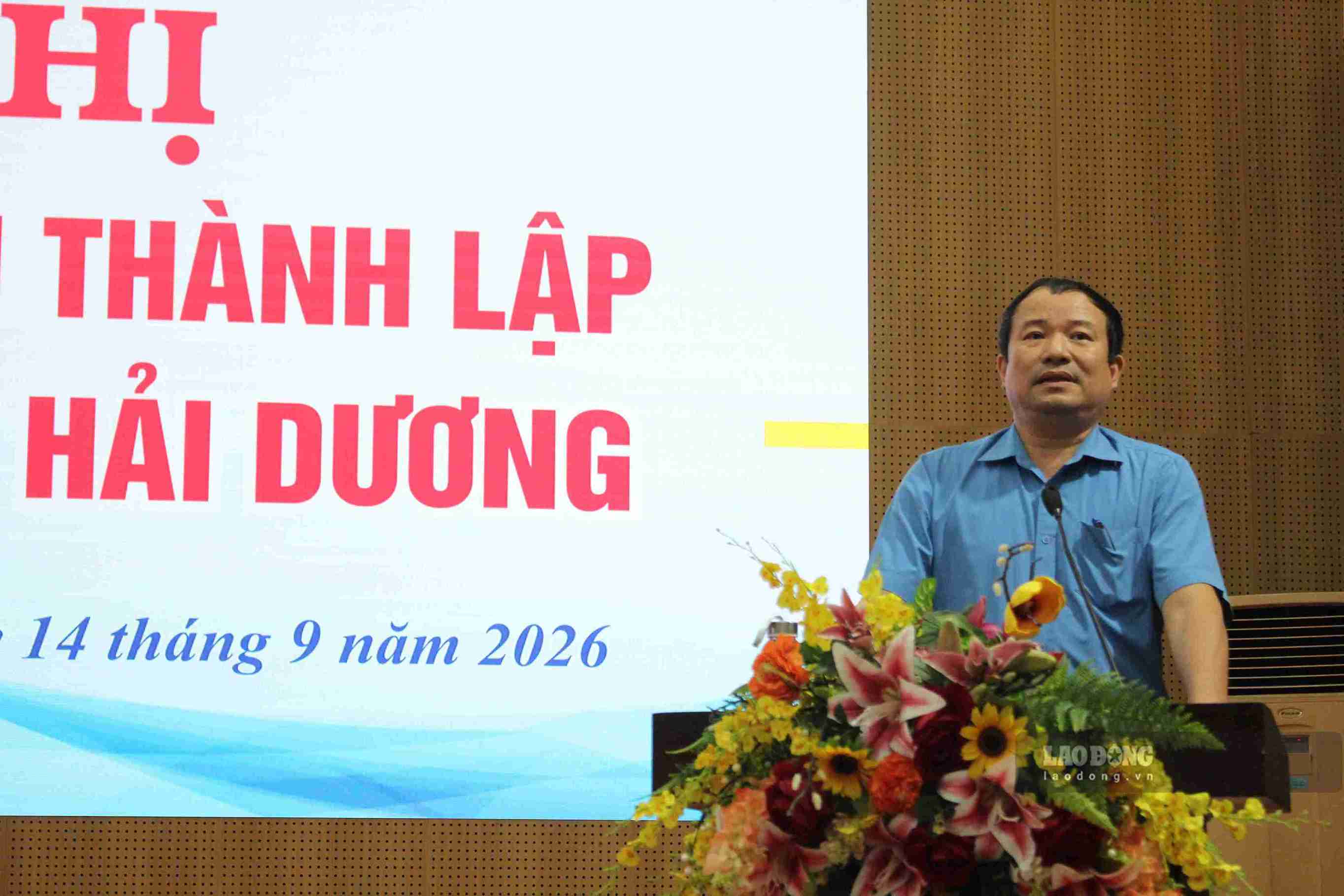 Ông Nguyễn Anh Tuân - Chủ tịch Liên đoàn Lao động thành phố Hải Phòng phát biểu chỉ đạo tại hội nghị. Ảnh: Mai Hương