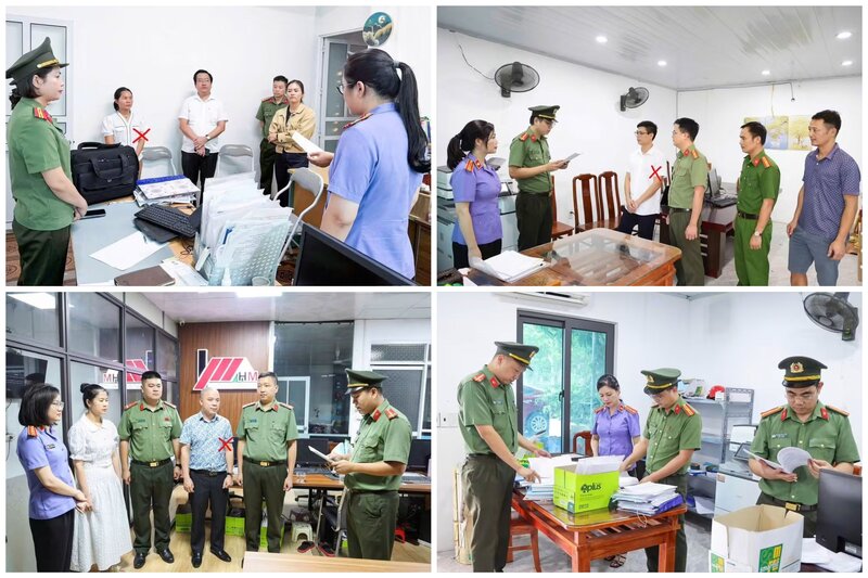 Cơ quan Công an khám xét nơi làm việc của các đối tượng làm giả hồ sơ tài liệu mua nhà ở xã hội. Ảnh: Công an tỉnh Phú Thọ