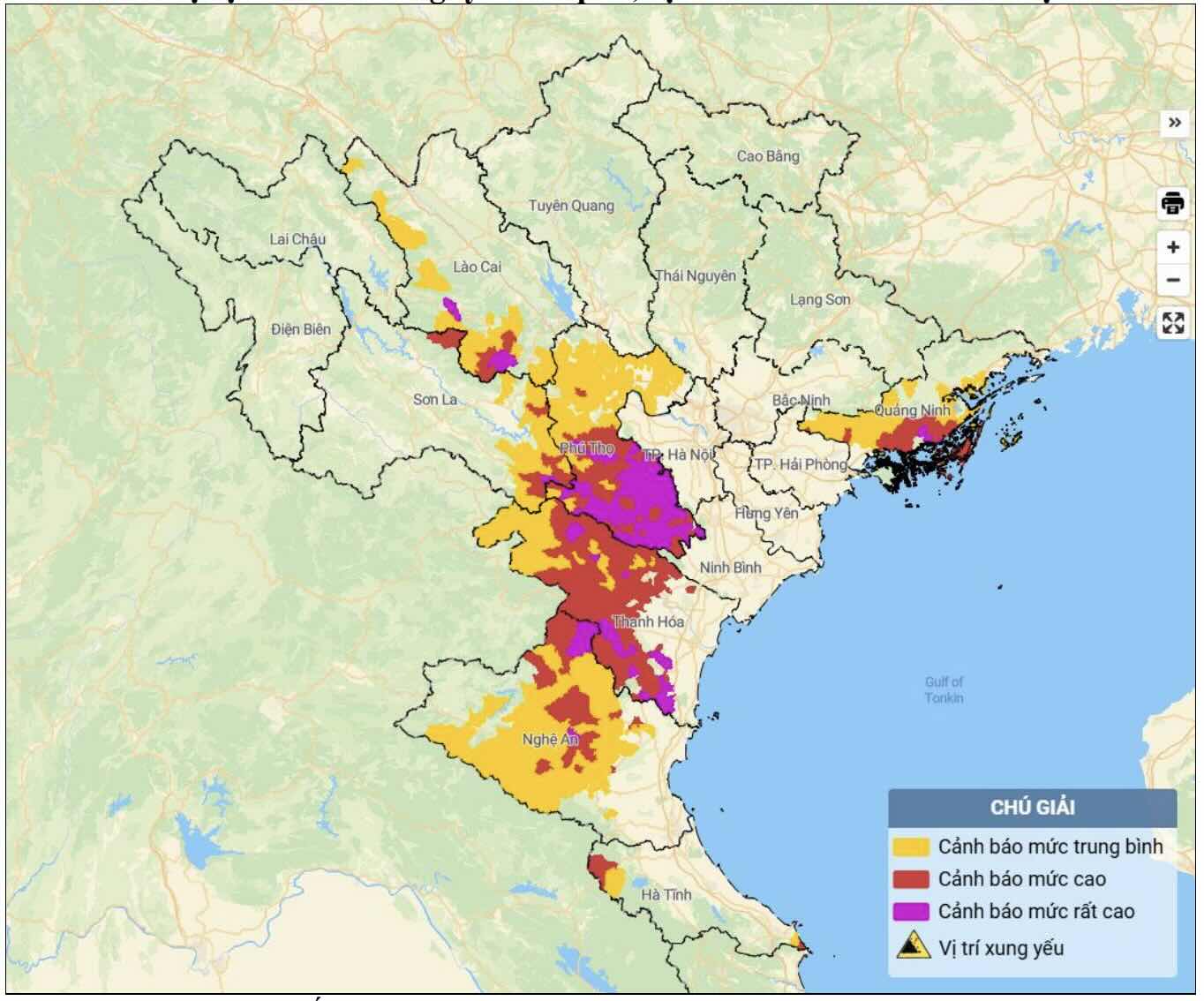 Map of risk of flash floods and landslides after heavy rain in areas updated at 7:30 am on September 15. Photo: National Center for Hydro-Meteorological Forecasting