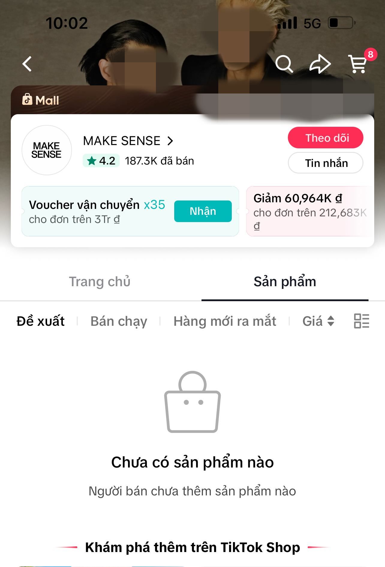 TikTok Shop đã gỡ bỏ các sản phẩm xịt tóc Make Sense vi phạm trên nền tảng. Ảnh chụp màn hình